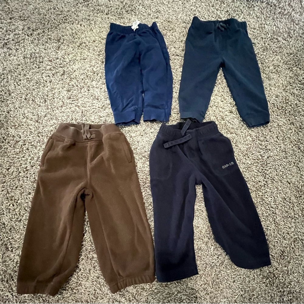 Boys 18M pant lot. 4 pairs. 2 fleece 2 cotton. GUC Some 18-24M
